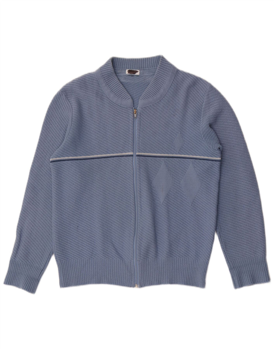 Maglione cardigan vintage da uomo a righe blu medio