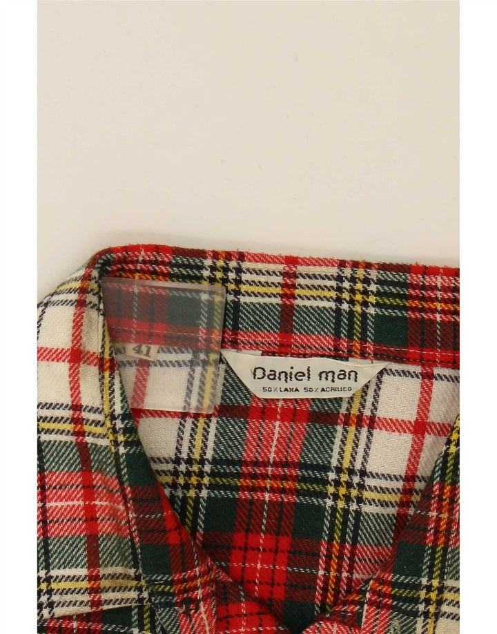 Camicia da uomo vintage in flanella taglia 41 grande lana a quadri rossi