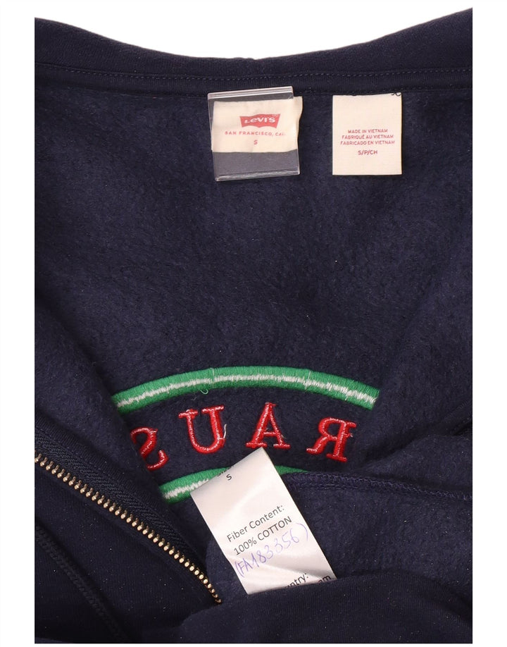 LEVI'S maglione con cappuccio e zip grafica oversize da donna UK 10 piccolo blu navy