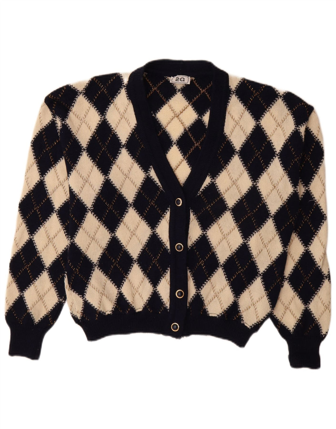 Maglione cardigan da donna vintage IT 48 XL Beige Argyle/Diamante