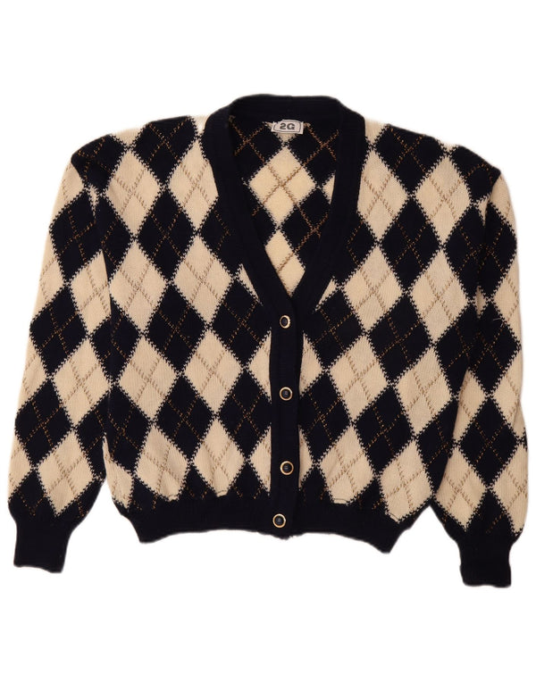 Maglione cardigan da donna vintage IT 48 XL Beige Argyle/Diamante