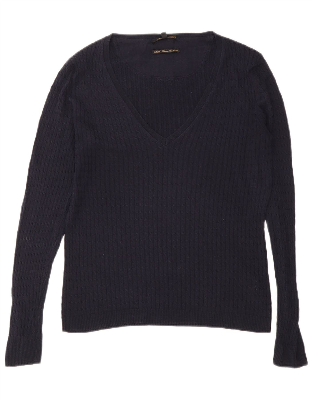 Massimo Dutti Maglione da donna con scollo a V UK 14 Large Blu Navy Seta