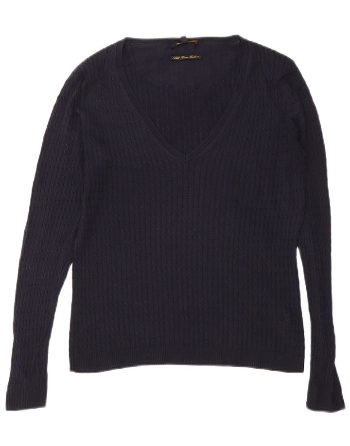 Massimo Dutti Maglione da donna con scollo a V UK 14 Large Blu Navy Seta