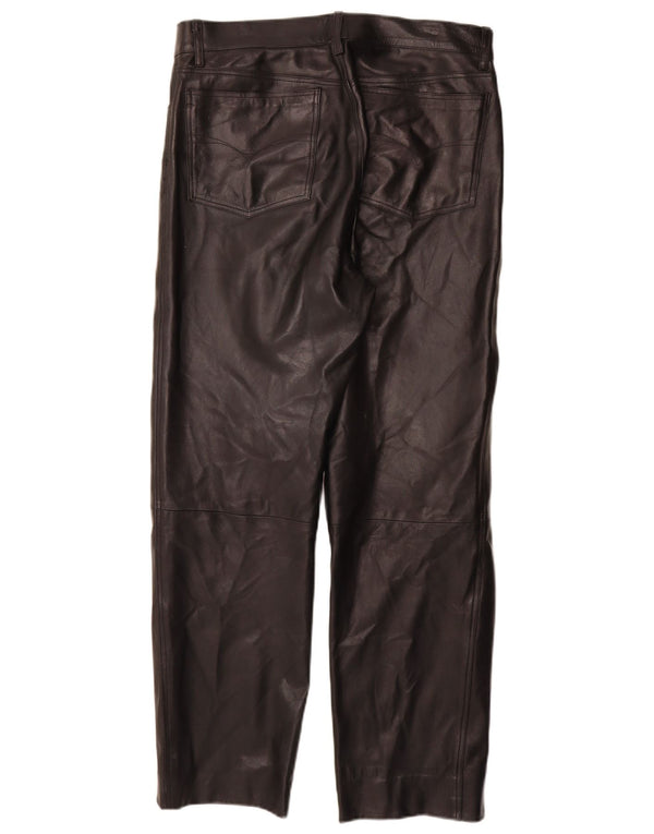 Pantaloni dritti in pelle da uomo VINTAGE IT 50 Large W32 L30 Pelle nera