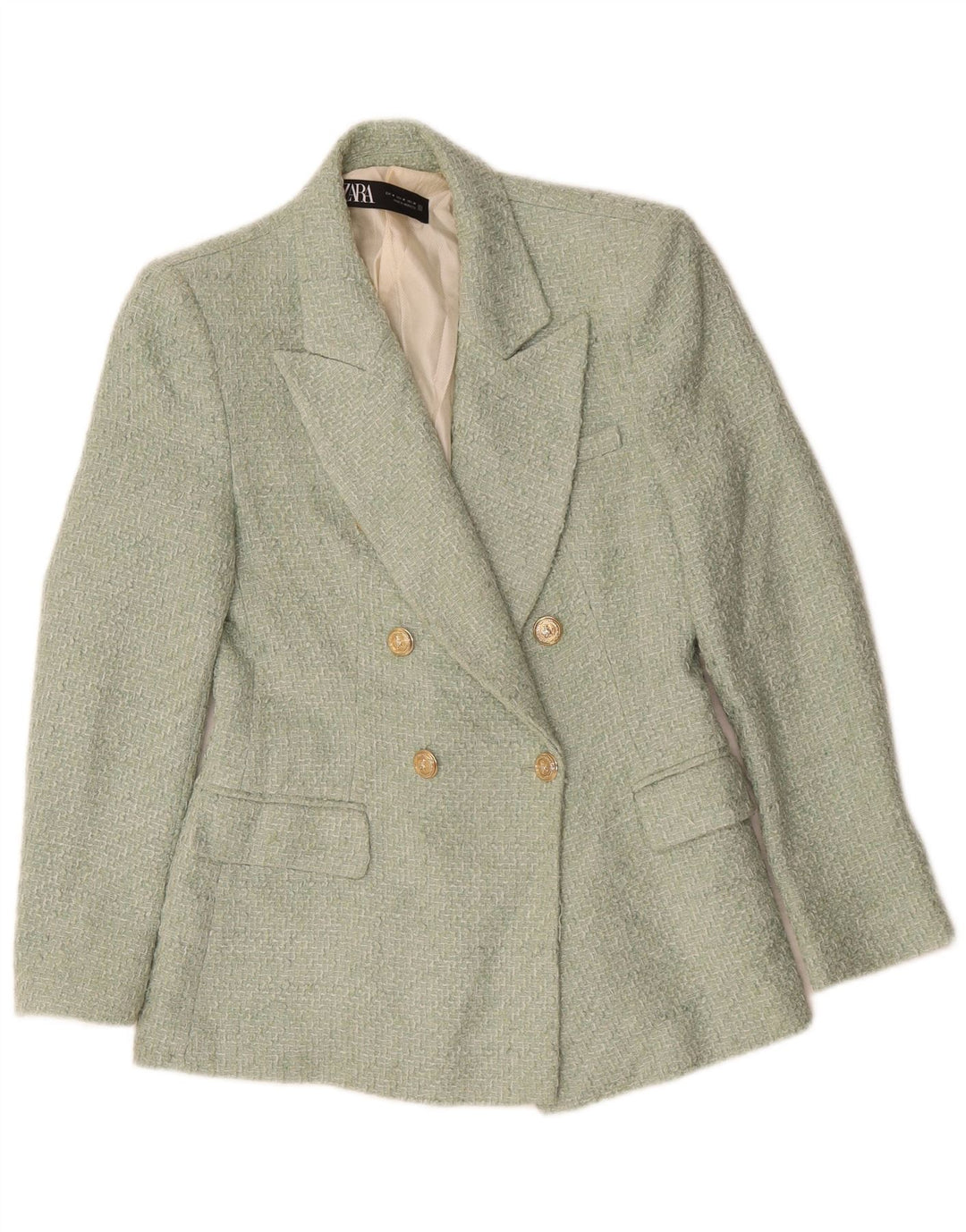 Giacca Blazer Doppio Petto da Donna ZARA UK 12 Acrilico Verde Medio
