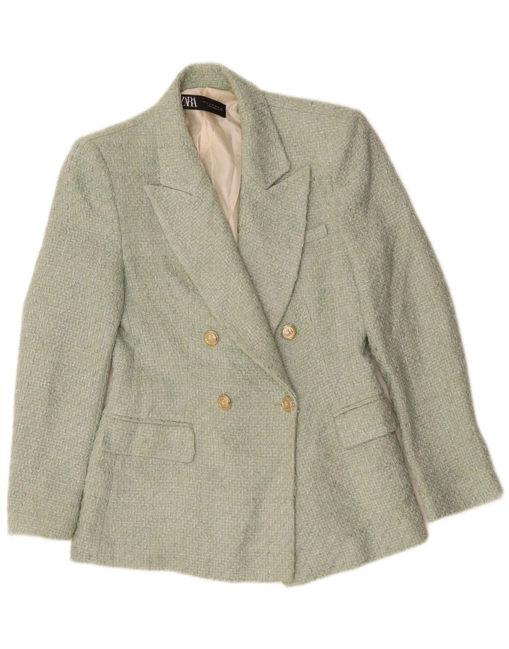 Giacca Blazer Doppio Petto da Donna ZARA UK 12 Acrilico Verde Medio