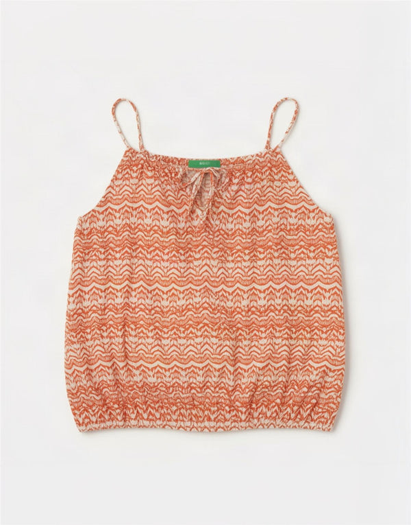 Benetton Womens Oversized Cami Top UK 14 Medium Red Geometric Cotton