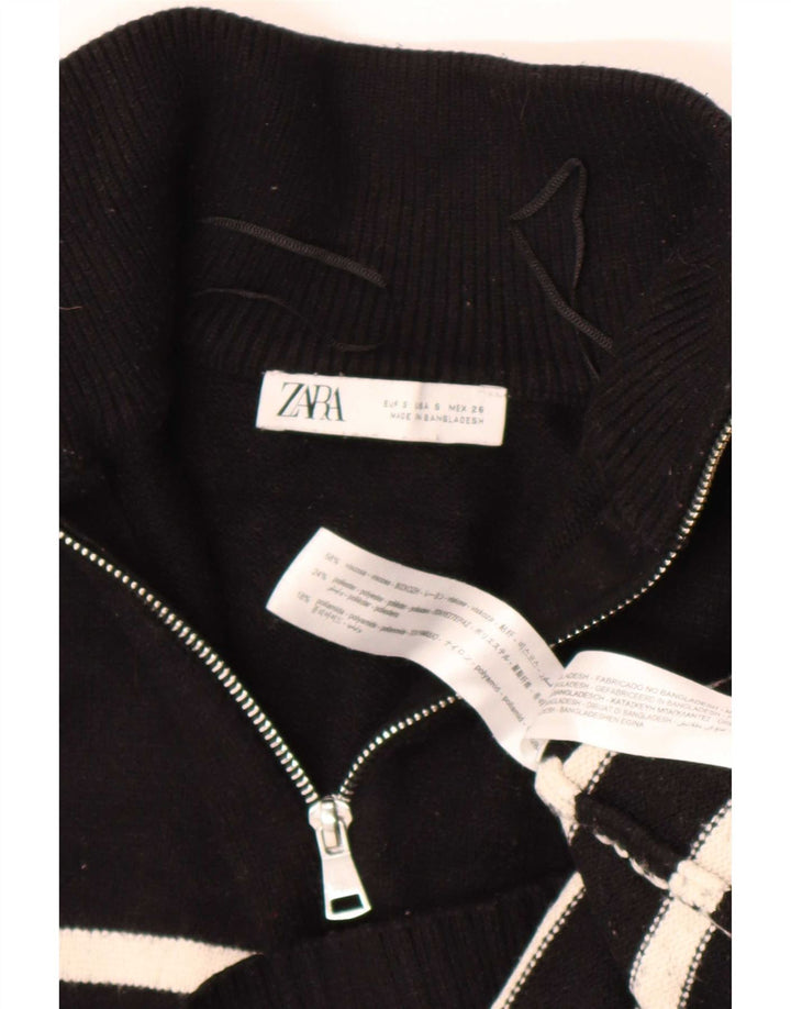 Maglione Zara da donna oversize con collo e zip UK 10 piccolo a righe nere