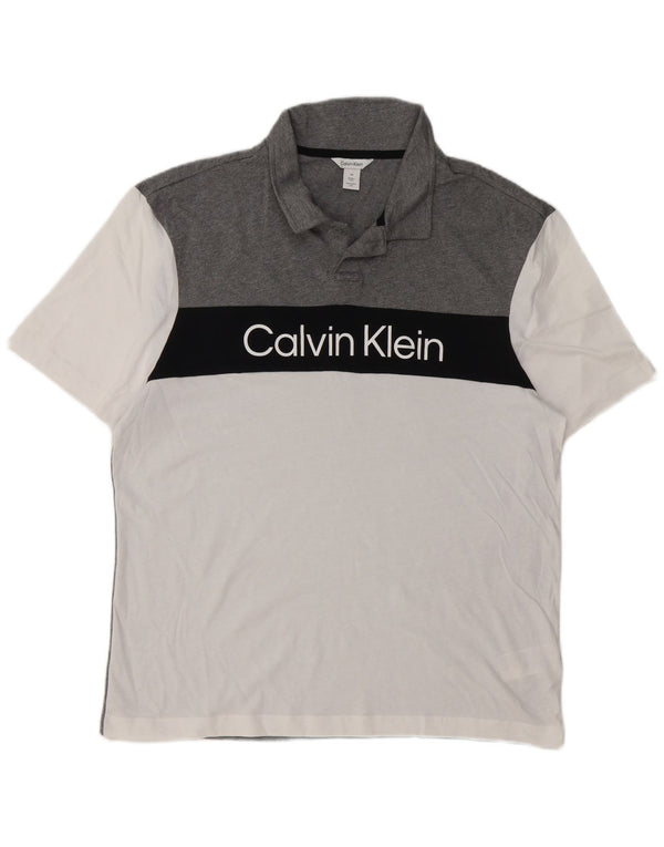 Polo grafica da uomo Calvin Klein grande in cotone color block bianco