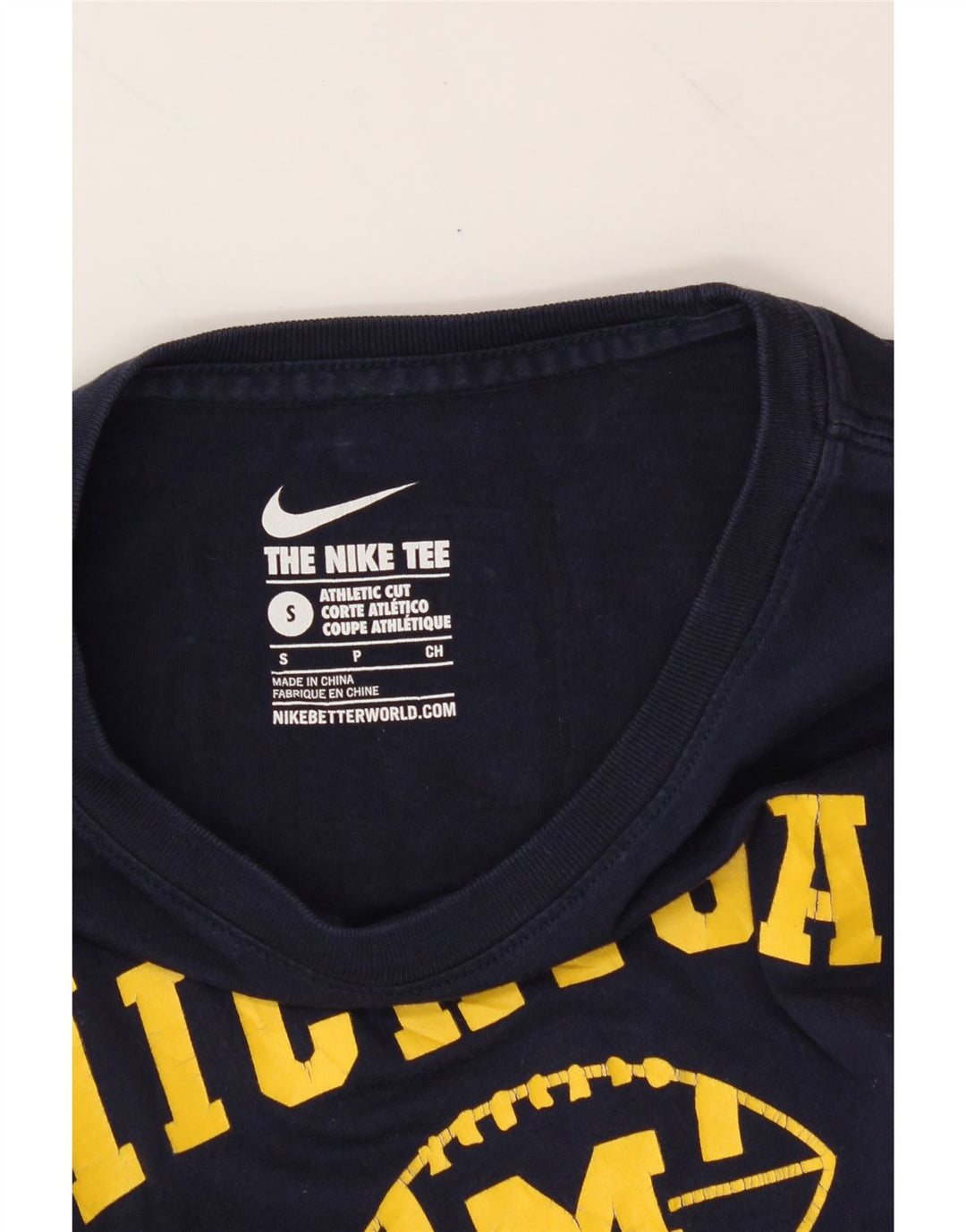 NIKE Mens Michigan Wolverines Graphic Top Long Sleeve Small Navy Blue Vintage Nike and Second-Hand Nike from Messina Hembry 