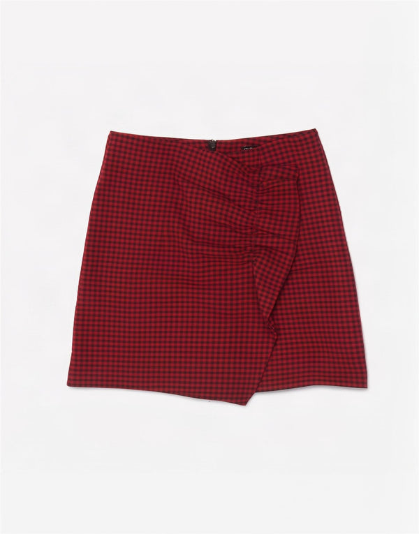 Zara Womens High Waist Casual Shorts XS W24 Maroon Check Polyester