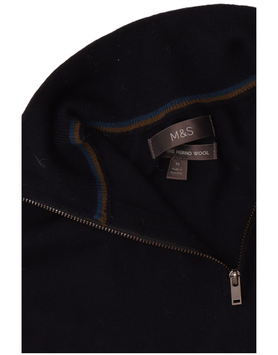 Maglione da uomo Marks & Spencer con zip e collo in lana merino media blu navy