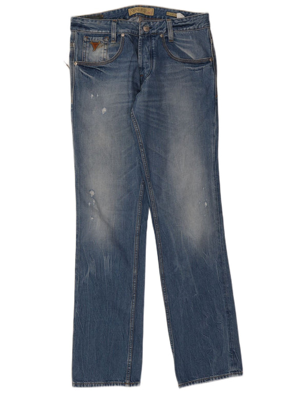 Jeans dritti invecchiati da uomo Guess W31 L34 cotone blu