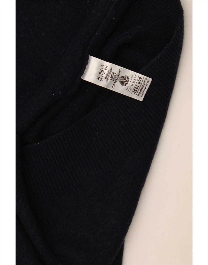 Maglione da uomo Marks & Spencer con scollo a V, grande lana d'agnello blu navy