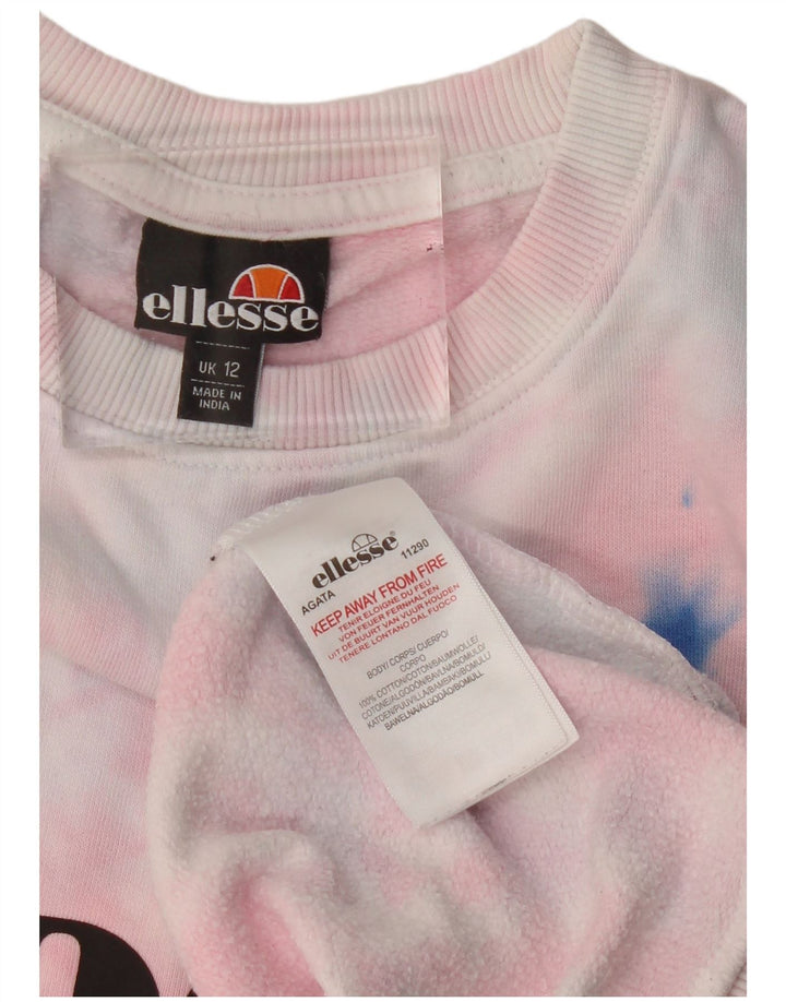 Felpa grafica da donna Ellesse, maglione UK 12, cotone tie dye, rosa medio