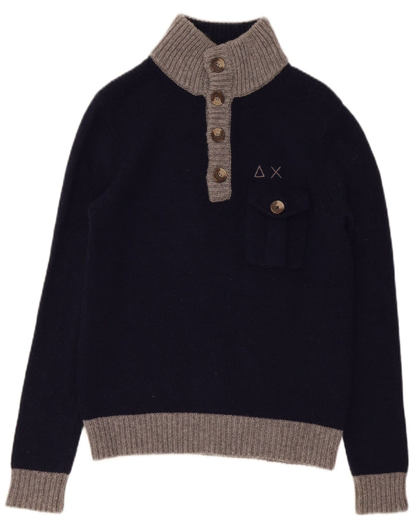 Maglione da uomo Sun68 vestibilità regolare con collo a bottoni piccolo in lana blu navy