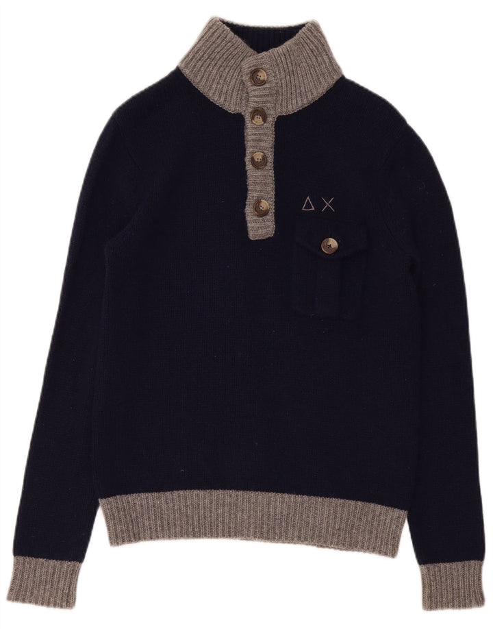 Maglione da uomo Sun68 vestibilità regolare con collo a bottoni piccolo in lana blu navy