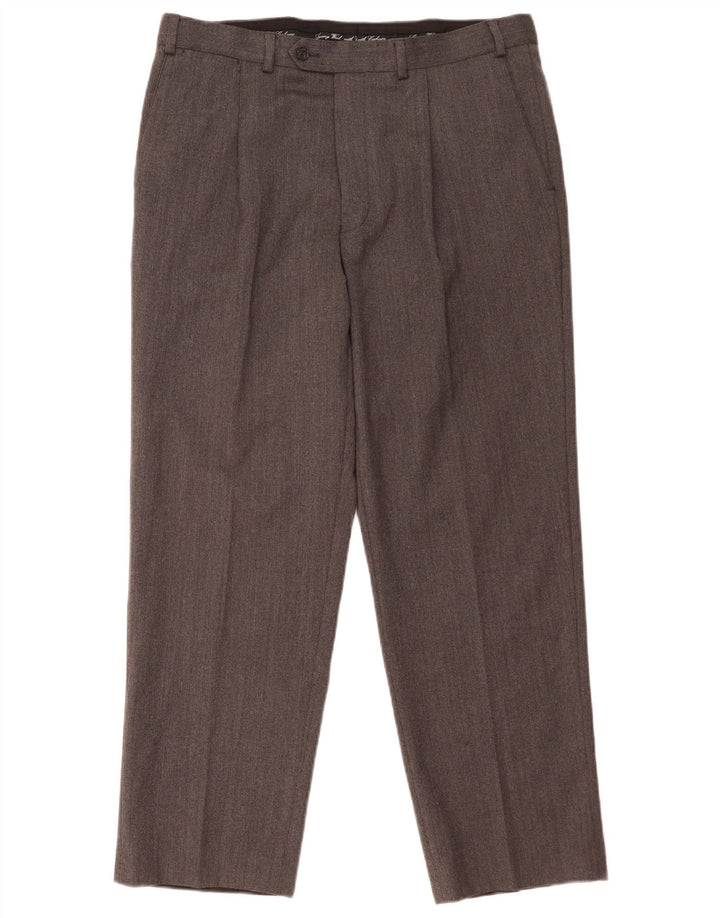 MARKS & SPENCER Pantaloni da abito dritti da uomo W36 L29 Lana grigia