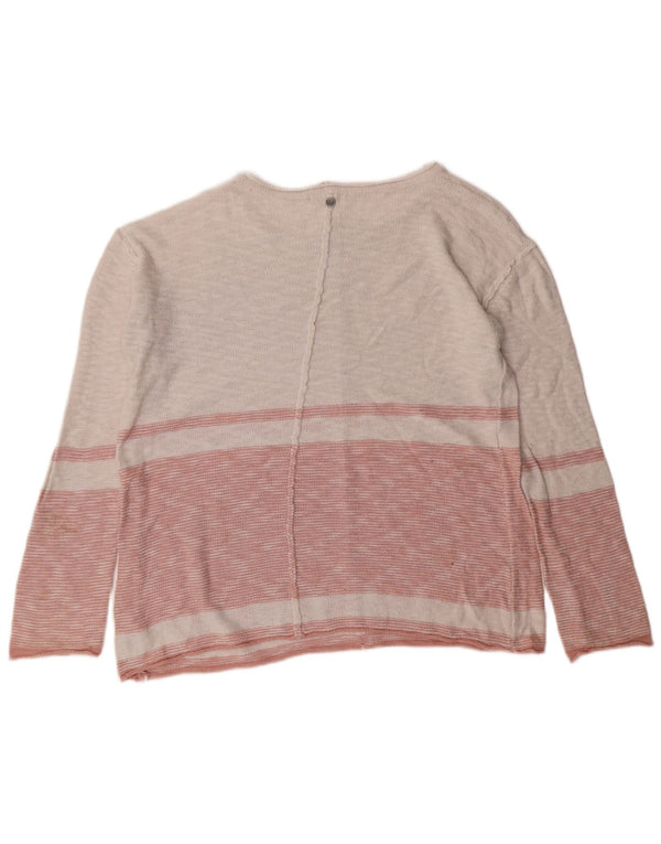 Maglione maglione con scollo a barca da donna Billabong UK 10 piccolo cotone a righe rosa