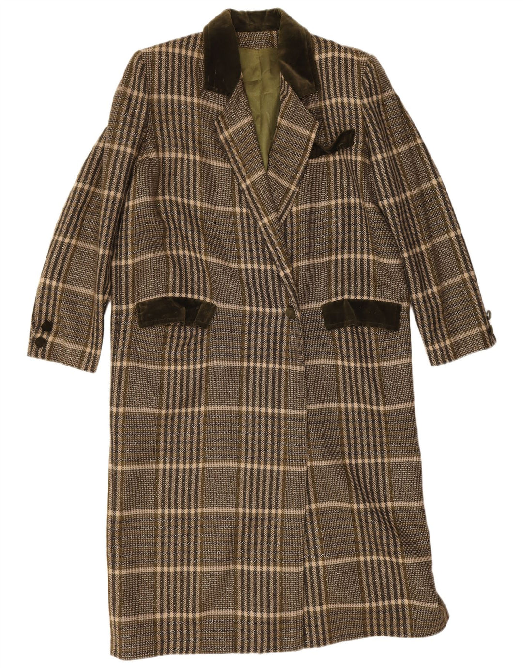 Soprabito oversize da donna vintage UK 14 a quadri kaki medio