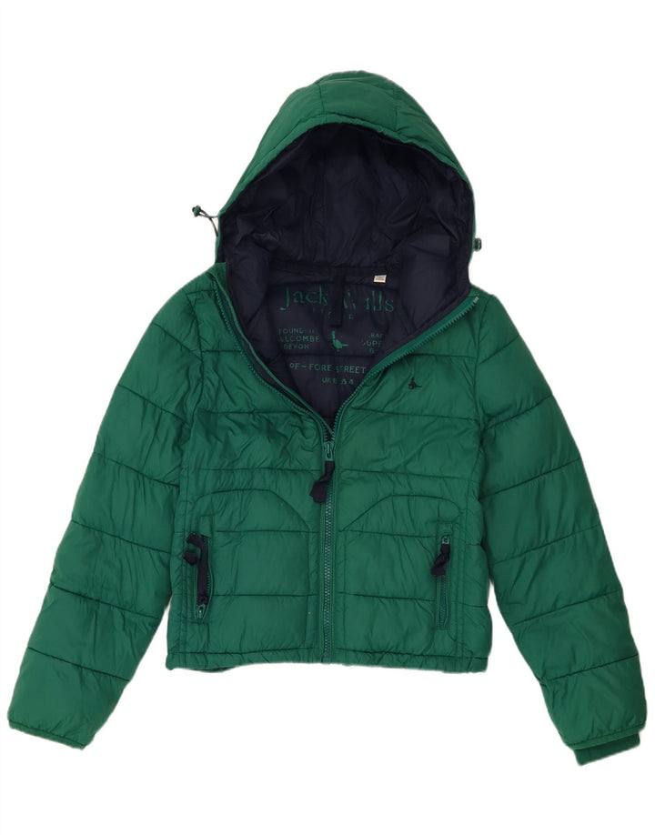 Giacca imbottita oversize con cappuccio corto da donna Jack Wills UK 8 piccolo verde