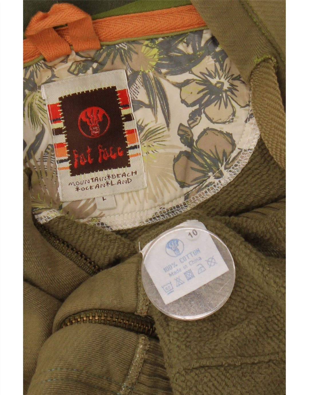 Maglione con cappuccio e zip da uomo Fat Face grande in cotone kaki