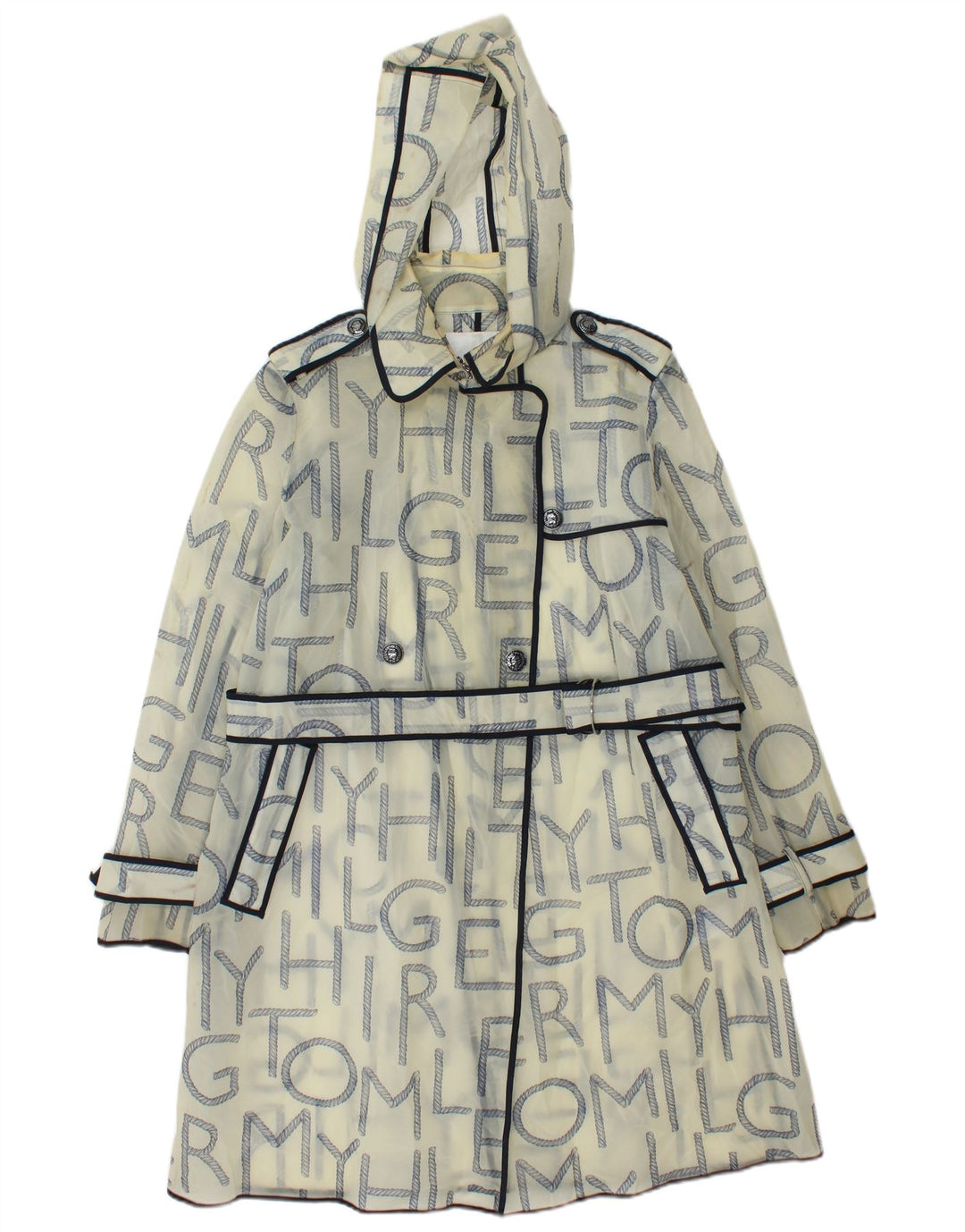 Tommy Hilfiger Donna Graphic Raincoat UK 10 Small Off White Poliuretano