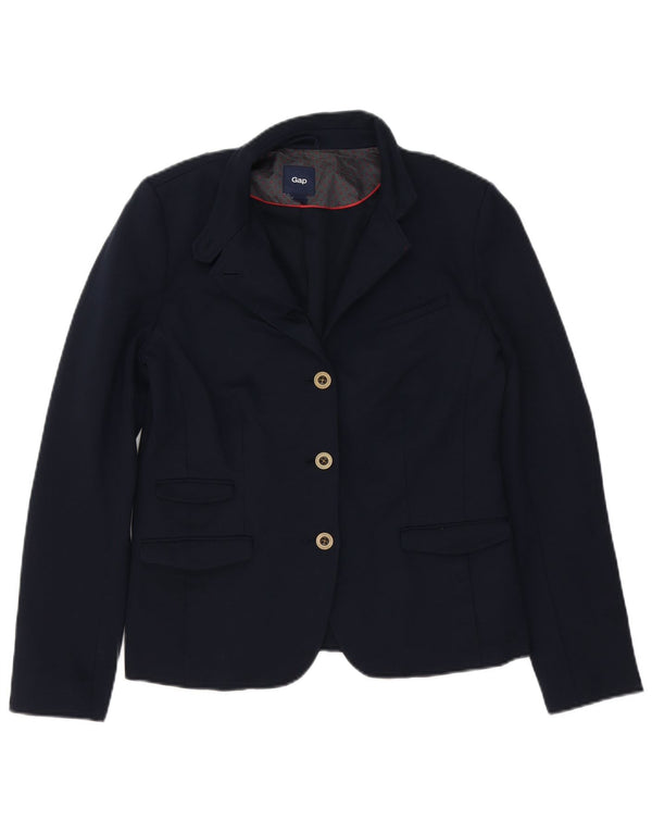 Gap Womens 3 Button Blazer Jacket UK 14 Large Navy Blue Cotton