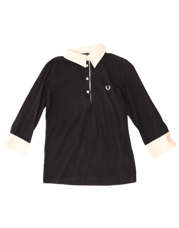 Polo da rugby da donna con maniche a 3/4 Fred Perry UK 14 Large Black Colourblock