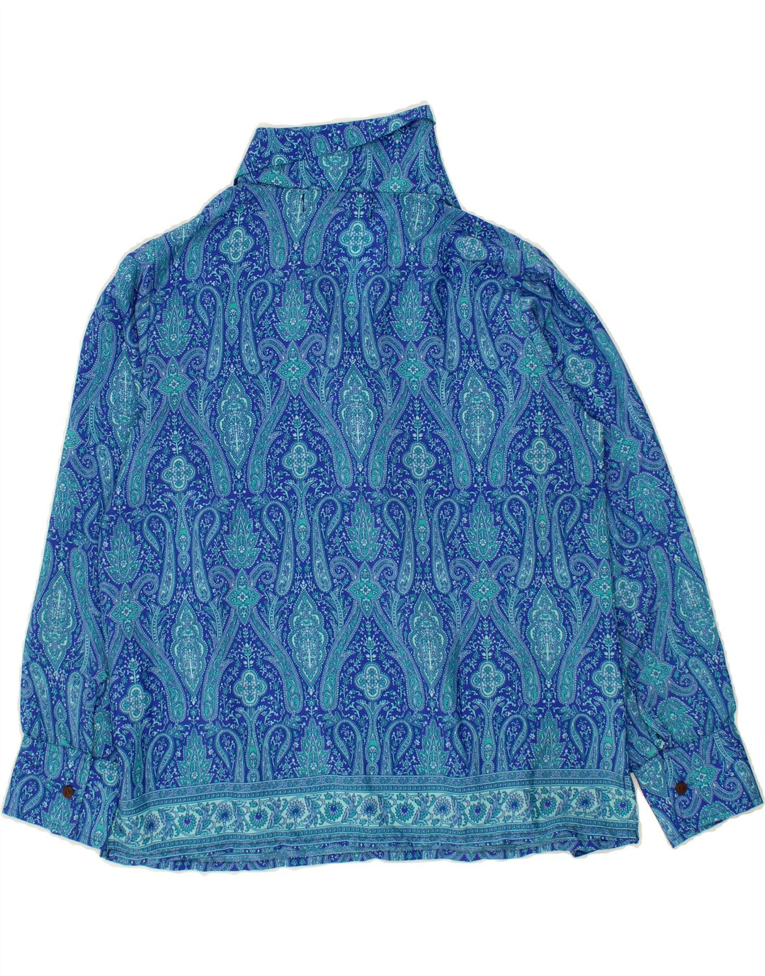 PACO Womens Front Tie Pullover Shirt UK 14 Large Blue Paisley Polyester Vintage Paco and Second-Hand Paco from Messina Hembry 