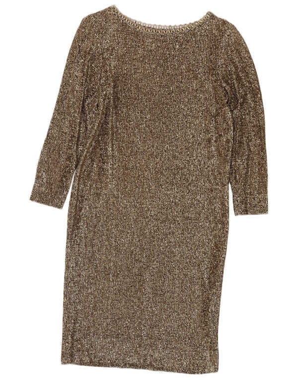 Vintage Womens 3/4 Sleeve Sheath Dress UK 12 Medium Gold Flecked