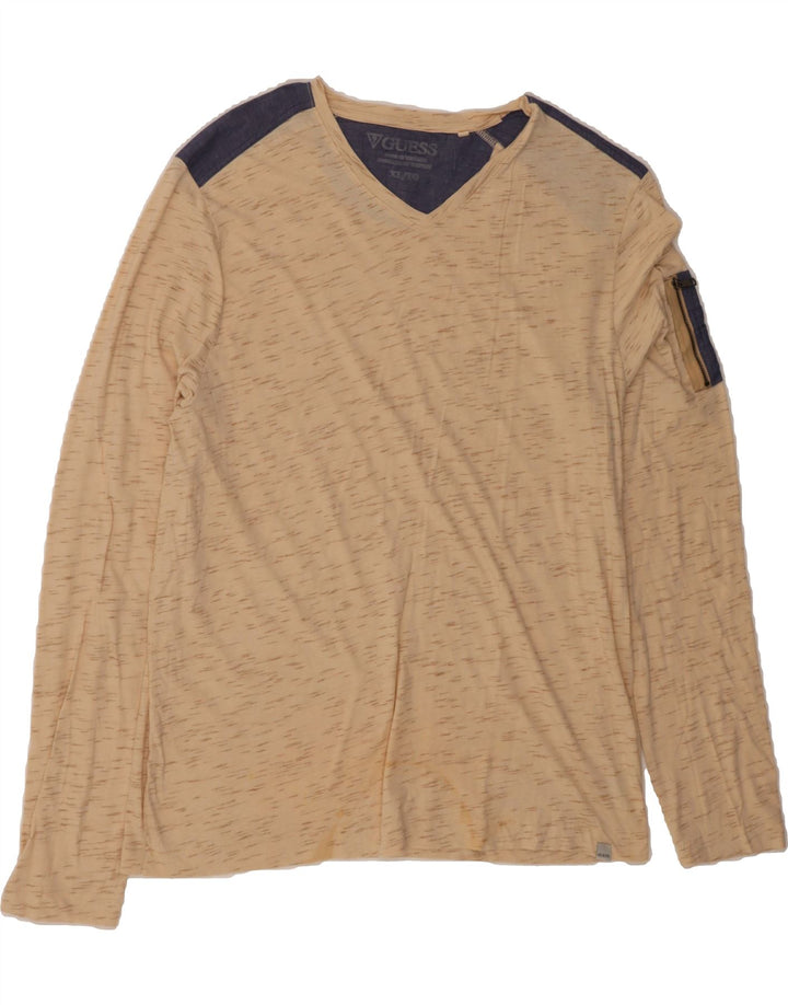 GUESS Mens Top Long Sleeve XL Beige Colourblock Cotton Vintage Guess and Second-Hand Guess from Messina Hembry 