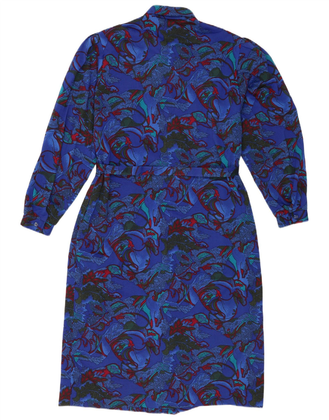 Abito tubino vintage da donna a maniche lunghe IT 46 Grande poliestere floreale blu