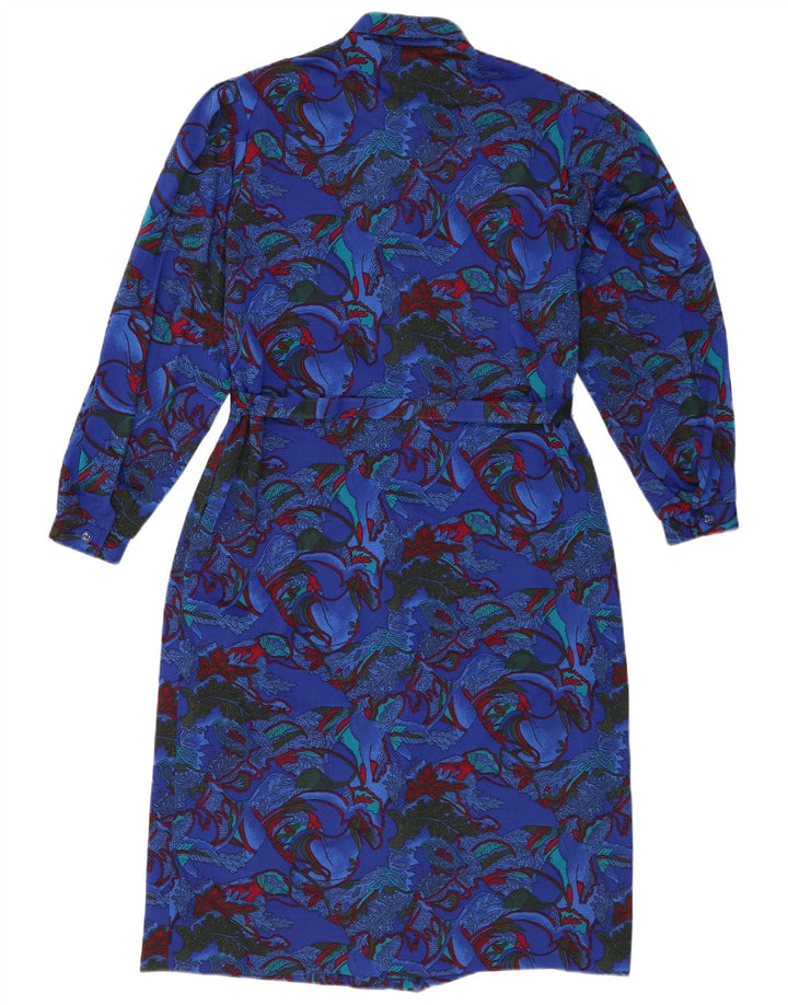 Abito tubino vintage da donna a maniche lunghe IT 46 Grande poliestere floreale blu