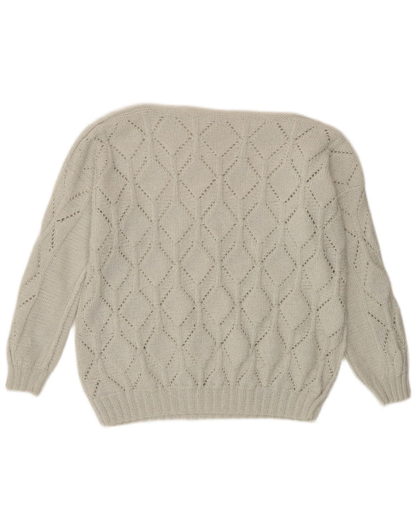 Maglione maglione con scollo a barca da donna VINTAGE UK 18 XL bianco sporco