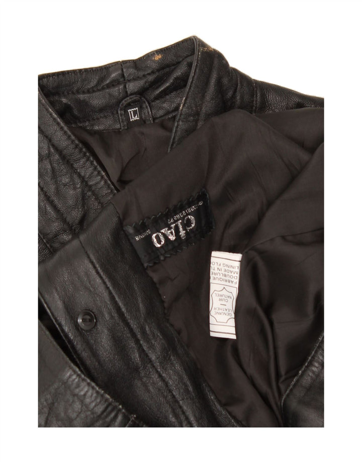 CIAO Womens Oversized Leather Jacket UK 16 Large Black Leather Vintage Ciao and Second-Hand Ciao from Messina Hembry 