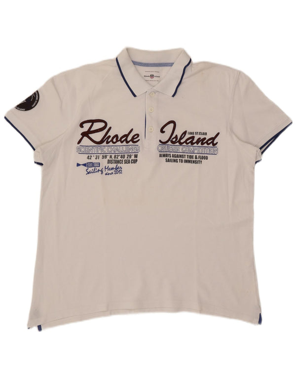Polo grafica da uomo Rhode Island grande in cotone bianco