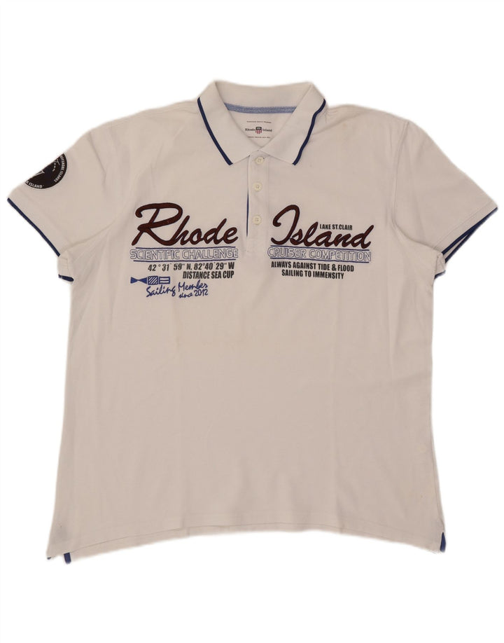 Polo grafica da uomo Rhode Island grande in cotone bianco