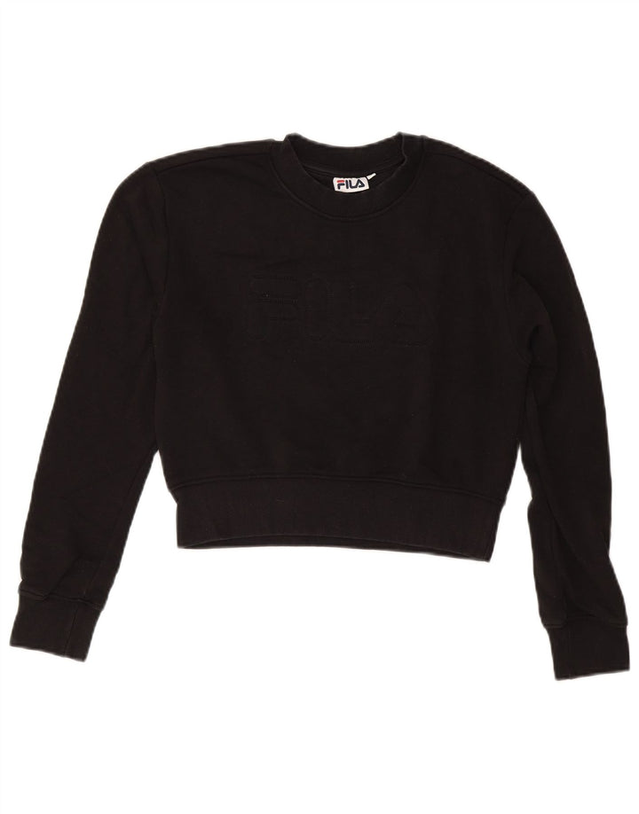 FILA Womens Crop Graphic Sweatshirt Jumper UK 10 Small Black