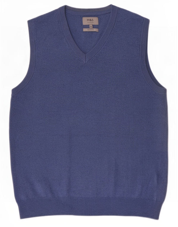 Marks & Spencer Mens Vest Tank Top Medium Blue Cotton