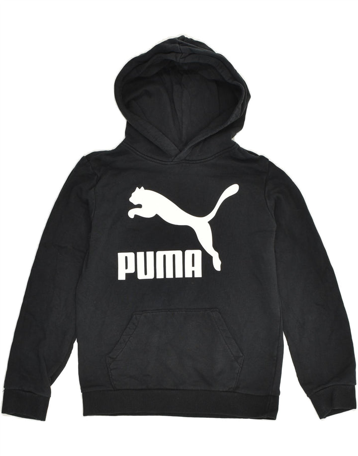 PUMA Girls Graphic Hoodie Jumper 9-10 Years Black | Vintage Puma | Thrift | Second-Hand Puma | Used Clothing | Messina Hembry 