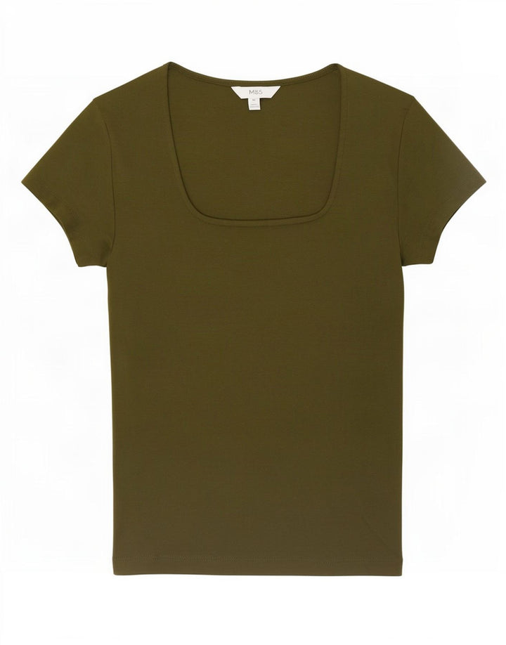 Maglietta da donna Marks & Spencer Top UK 10 piccola in cotone kaki