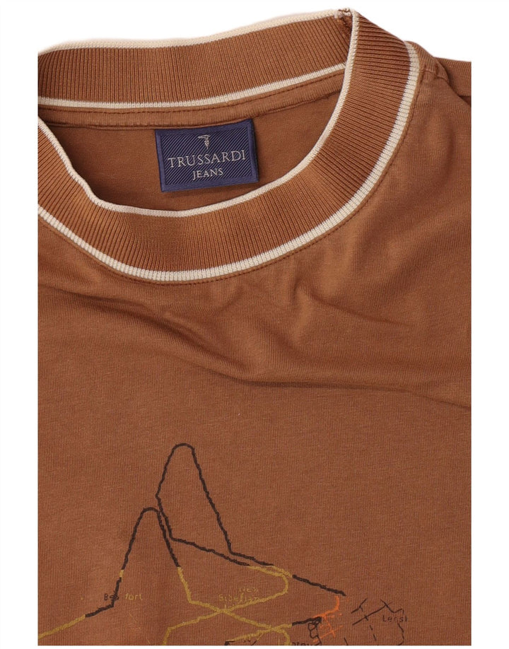 Trussardi Jeans Top Grafico da Uomo Manica Lunga in Cotone Marrone Medio