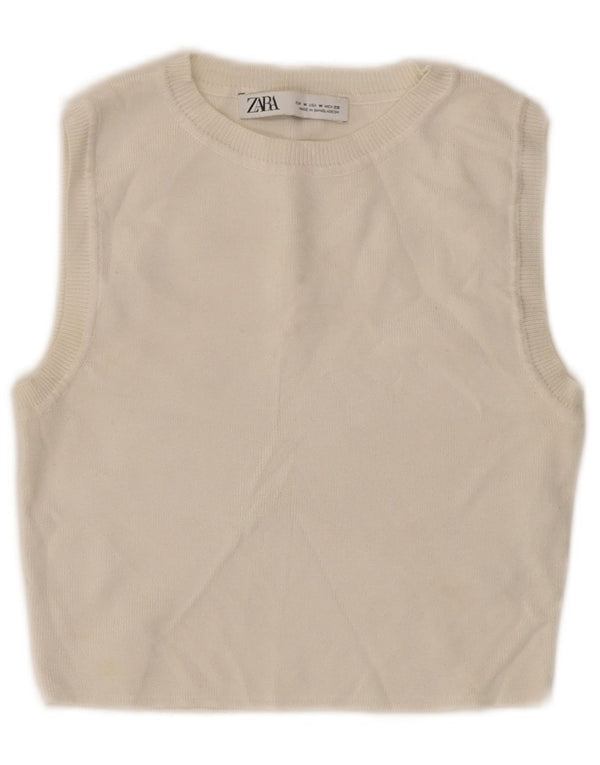 Top corto da donna Zara UK 12 in viscosa bianca media
