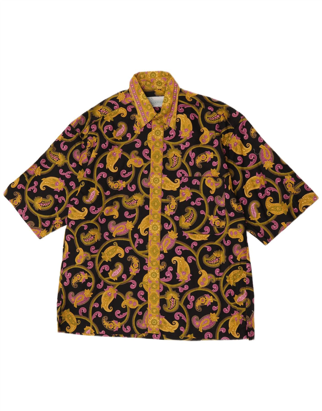 Camicia vintage da uomo a maniche corte con motivo cachemire nero medio