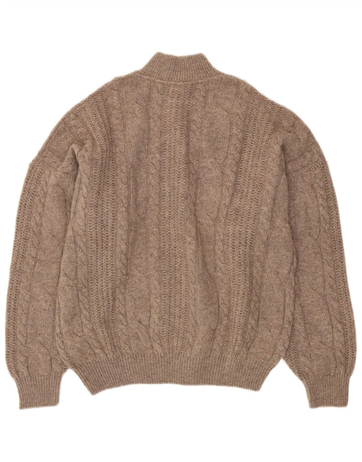 Maglione vintage da uomo con collo a bottoni XL in lana marrone