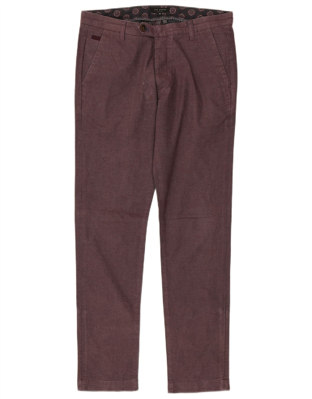 Pantaloni da abito slim da uomo Ted Baker W32 L32 Maroon Cotton
