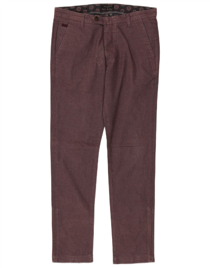 Pantaloni da abito slim da uomo Ted Baker W32 L32 Maroon Cotton