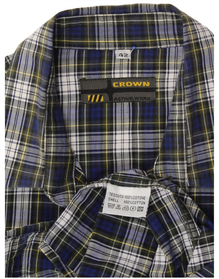 CROWN Camicia da uomo in flanella taglia 42 grande cotone a quadri blu navy