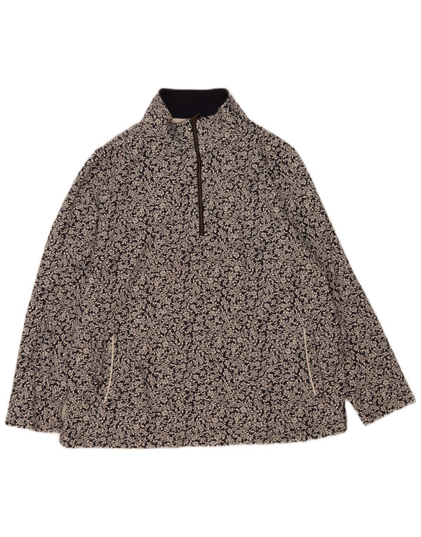Felpa da donna con collo con zip Joules, maglione UK 16, cotone floreale nero grande
